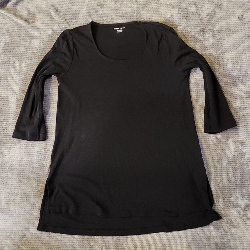 Eileen fisher asymmetrical Tunic, 3/4 Sleeve, Black XXS, Organic Cotton